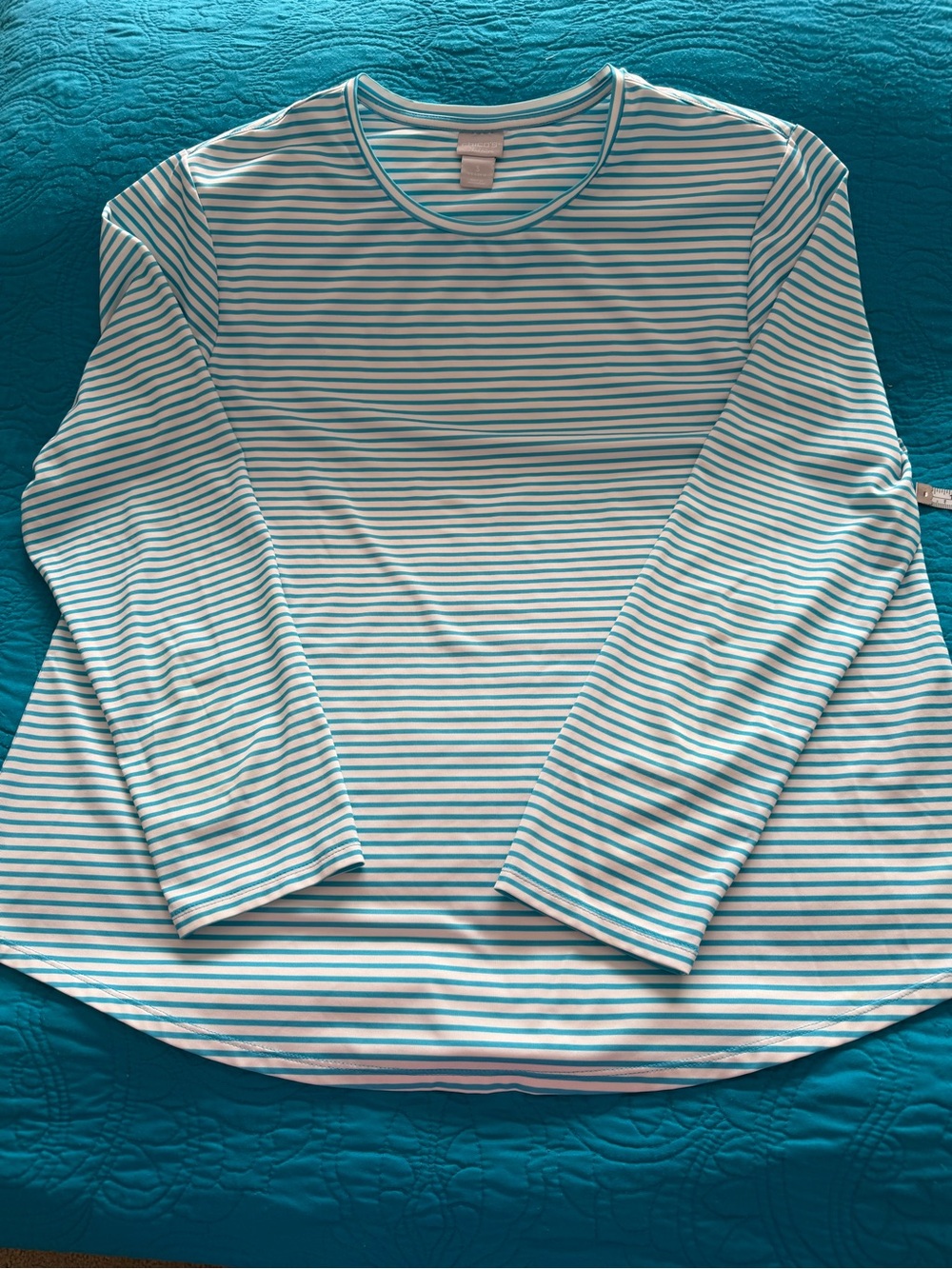 Chico's Aqua and White Striped long Sleeve Tee